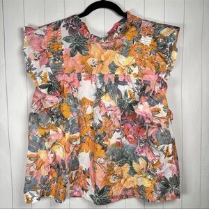 NEW Cupio M Colorful Floral Ruffle Blouse Top Feminine Preppy Spring Easter READ